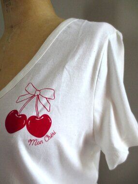 GAP V-Neck Short Sleeve Tee with Cherry Print